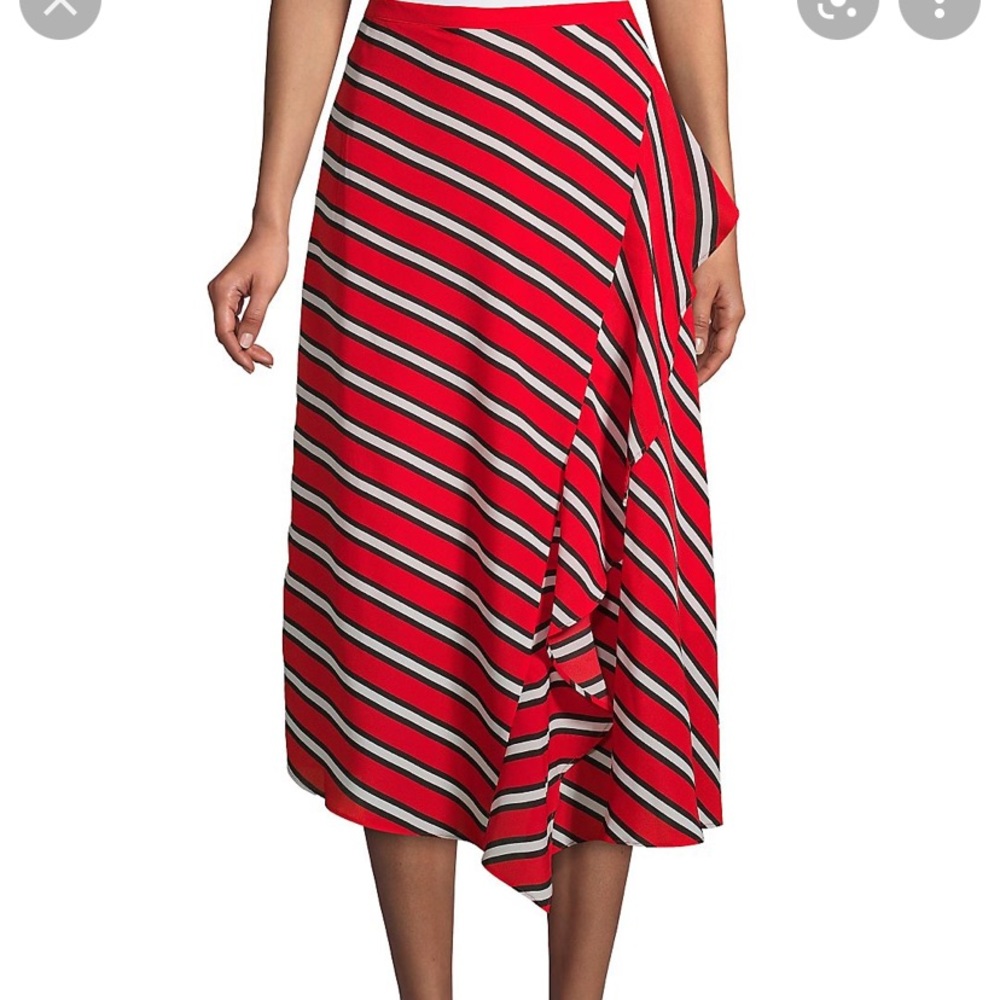 NWT Calvin Klein red striped asymmetrical ruffle midi skirt size 16